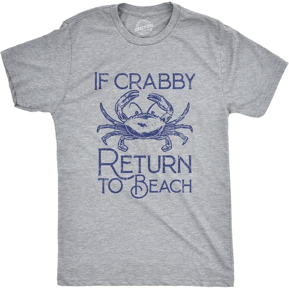 image:imageMens Fun Summer Tees Hot Funny Pool Beach Ocean Swimming T Shirts for GuysLight Heather Grey If Crabby