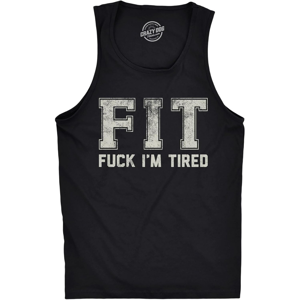 image:imageMens Funny Fitness Tank FIT Fuck Im Tired Sarcastic Graphic Tanktop for Men Funny Workout Shirt Graphic Tank Top for Men Cool Introvert Sleeveless Tee Fitted Tank Novelty Tank Tops for GuysBlack Fit Fuck Im Tired