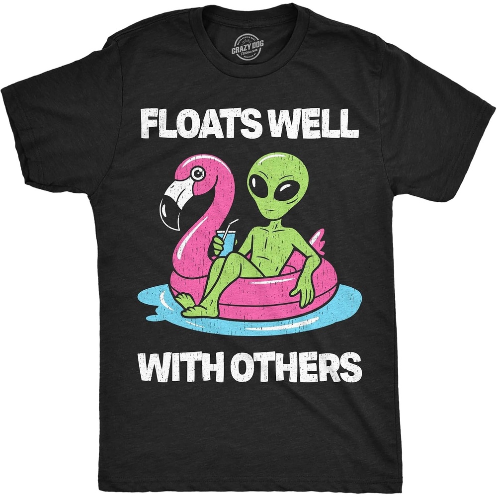 image:imageMens Funny T Shirts Floats Well with Others Sarcastic Alien Graphic Novelty Pool Tee for Men