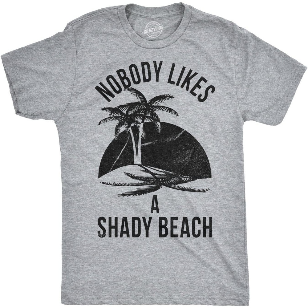 image:imageMens Shady Beach Funny Vacation T Shirt with Sarcastic Humor Funny T Shirts Graphic Apparel for Men Cool Summer Short Sleeve Vintage Soft Cotton Blend Novelty Tees for GuysLight Heather Grey