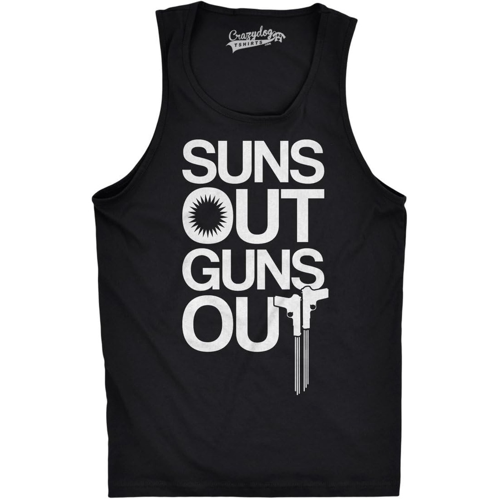 image:imageMens Suns Out Guns Out Tank Funny Workout Tanks Hilarious Gym Shirt Funny Workout Shirt Graphic Tank Top for Men Cool Fitness Sleeveless Tee Fitted Tank Novelty Tank Tops for GuysBlack