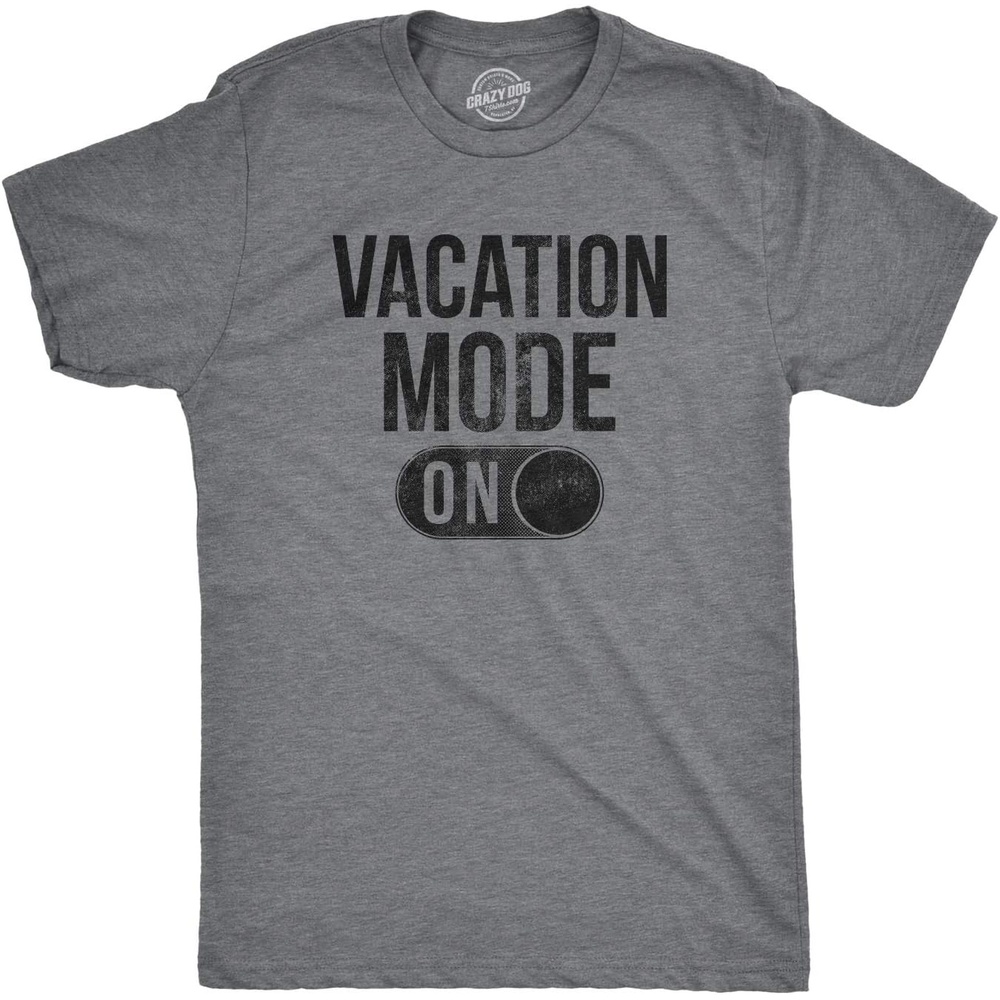 image:imageMens Vacation Mode On T Shirt Funny Spring Break Tee  Funny T Shirts Graphic Apparel for Men Cool Summer Short Sleeve Soft Cotton Blend Novelty Tees for GuysDark Heather Grey