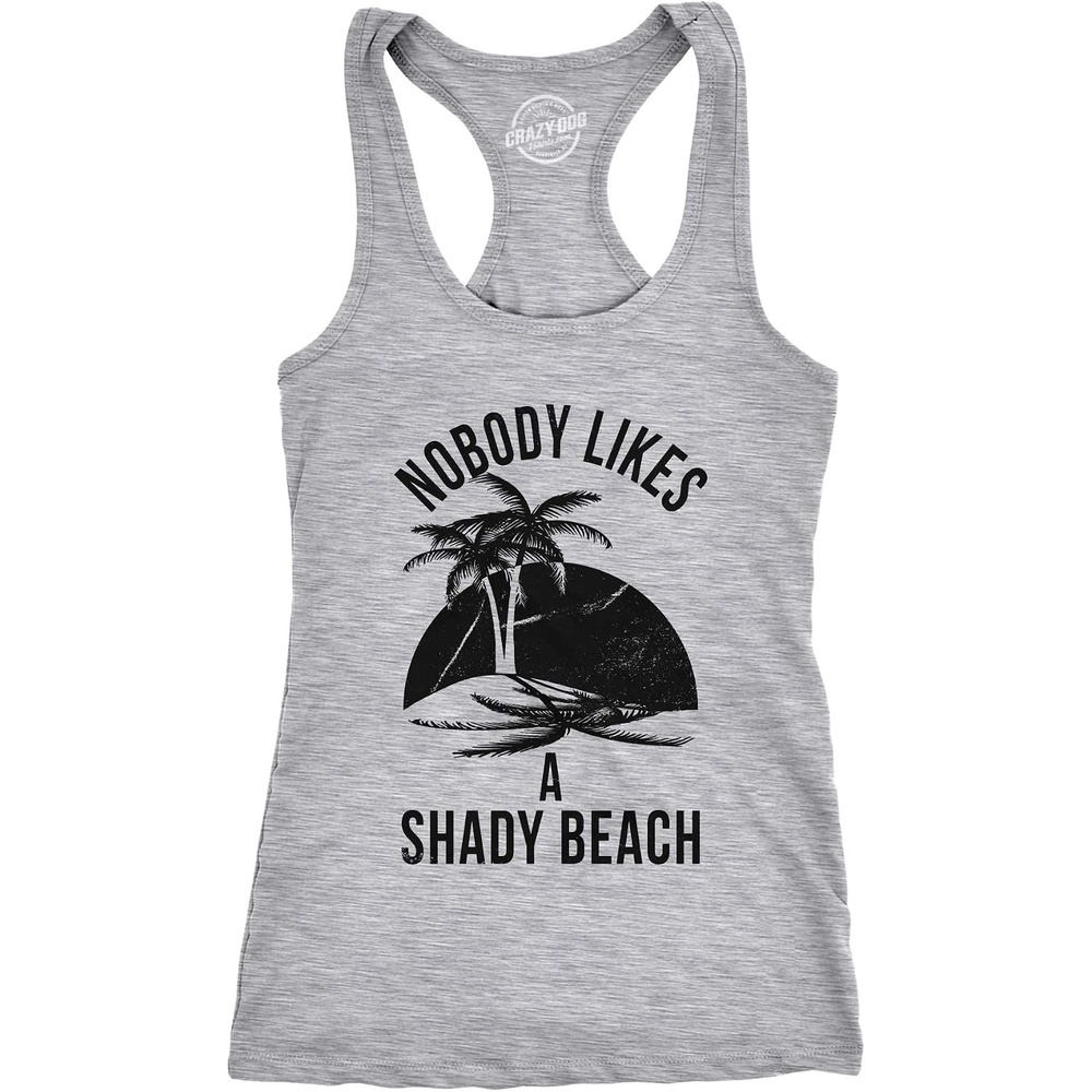 image:imageShady Beach Sleeveless Gym Workout Fitness Womens Cute Tank Tops Funny Racerback Tank Graphic Tank Top for Women Cool Summer Sleeveless Tee Fitted Racerback Novelty Tank Tops for WomenLight Heather Grey