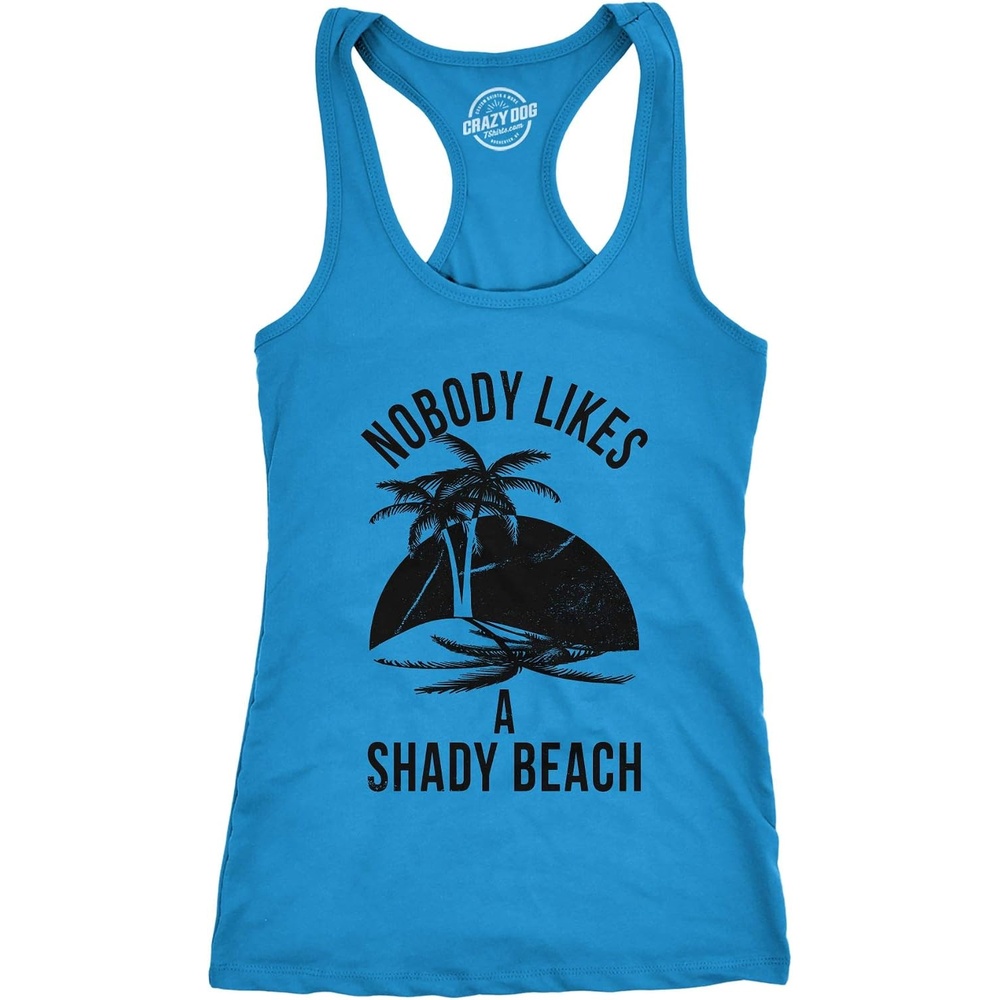image:imageShady Beach Sleeveless Gym Workout Fitness Womens Cute Tank Tops Funny Racerback Tank Graphic Tank Top for Women Cool Summer Sleeveless Tee Fitted Racerback Novelty Tank Tops for WomenTurquoise