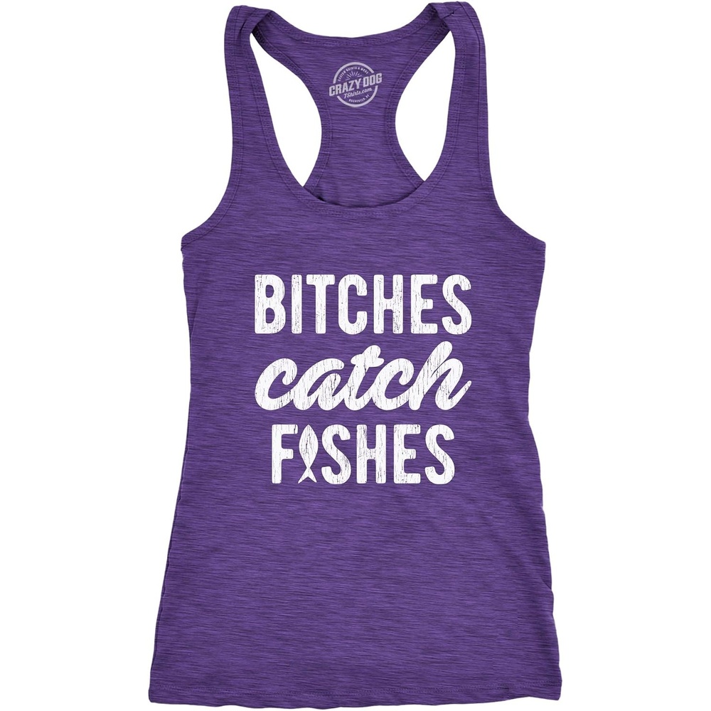 image:imageWomens Bitches Catch Fishes Tanktop Funny Cute Fishing Tank top  Funny Racerback Tank Graphic Tank Top for Women Cool Fitness Sleeveless Tee Food Fitted Racerback Novelty Tank Tops forHeather Purple