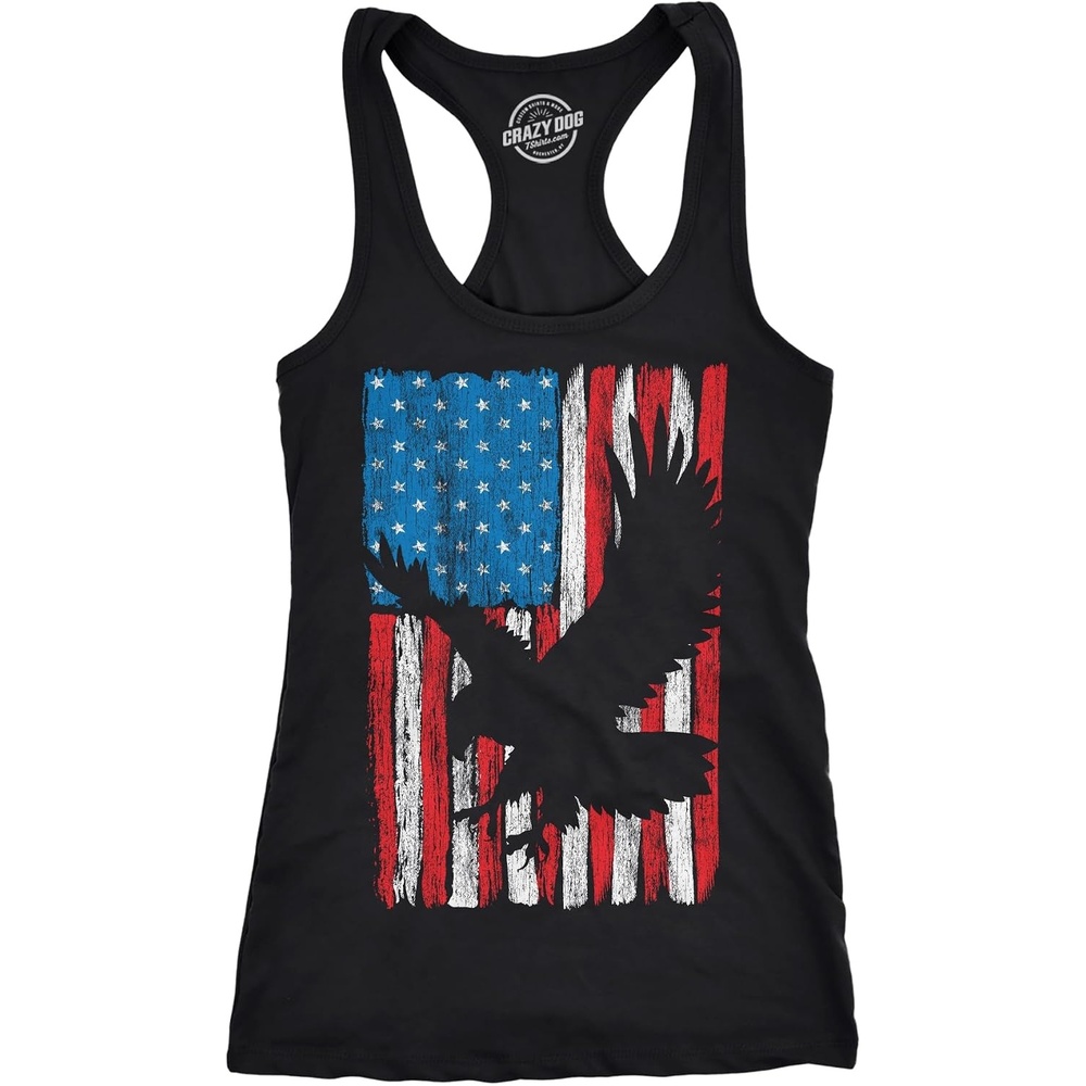 image:imageWomens Eagle in Flag Fitness Tank Awesome Fourth of July Tanktop for Ladies Funny Racerback Tank Patriotic Tank Top for Women Cool Sleeveless Tee Fitted Racerback Novelty Tank Tops for WomenBlack Eagle in Flag