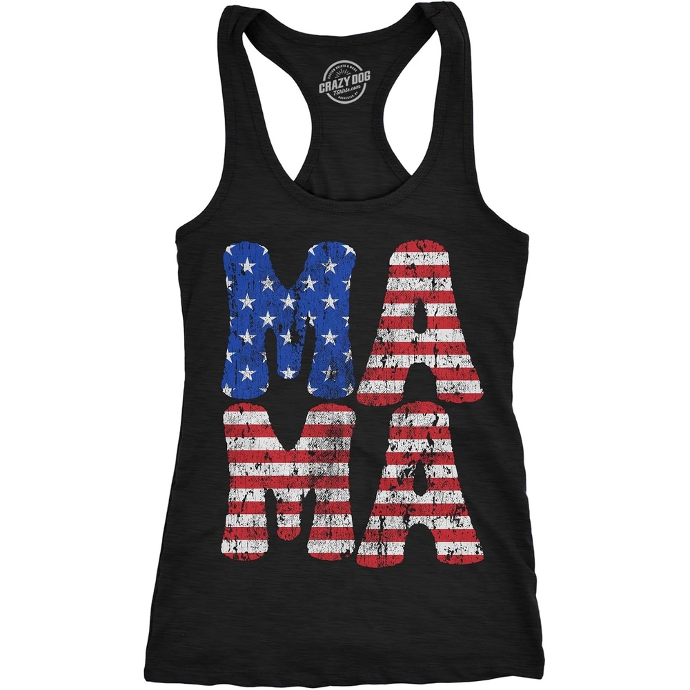 image:imageWomens Funny Fitness Tank Mama Stars amp Stripes 4Th of July Sleeveless Tee Funny Racerback Tank Patriotic Tank Top for Women Cool Sleeveless Tee Fitted Racerback Novelty Tank Tops for Women