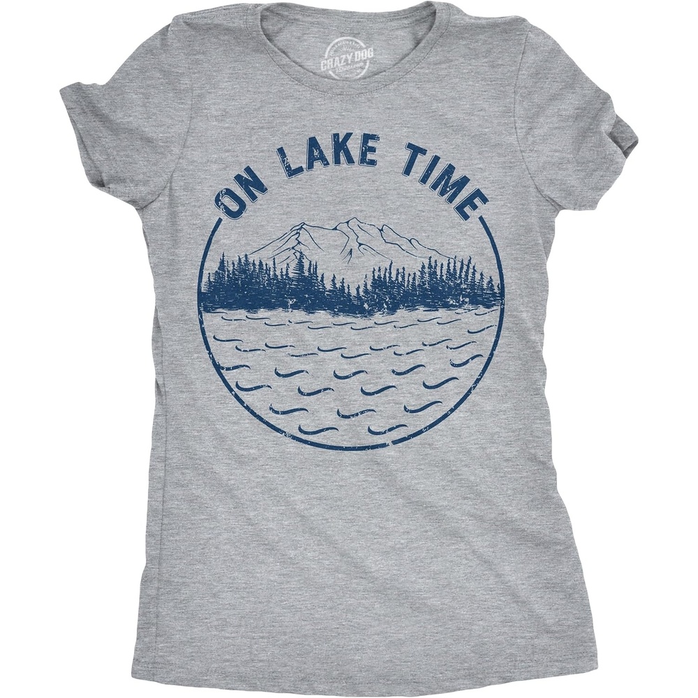 image:imageWomens On Lake Time T Shirt Funny Summer Vacation Outdoors Tee for LadiesLight Heather Grey