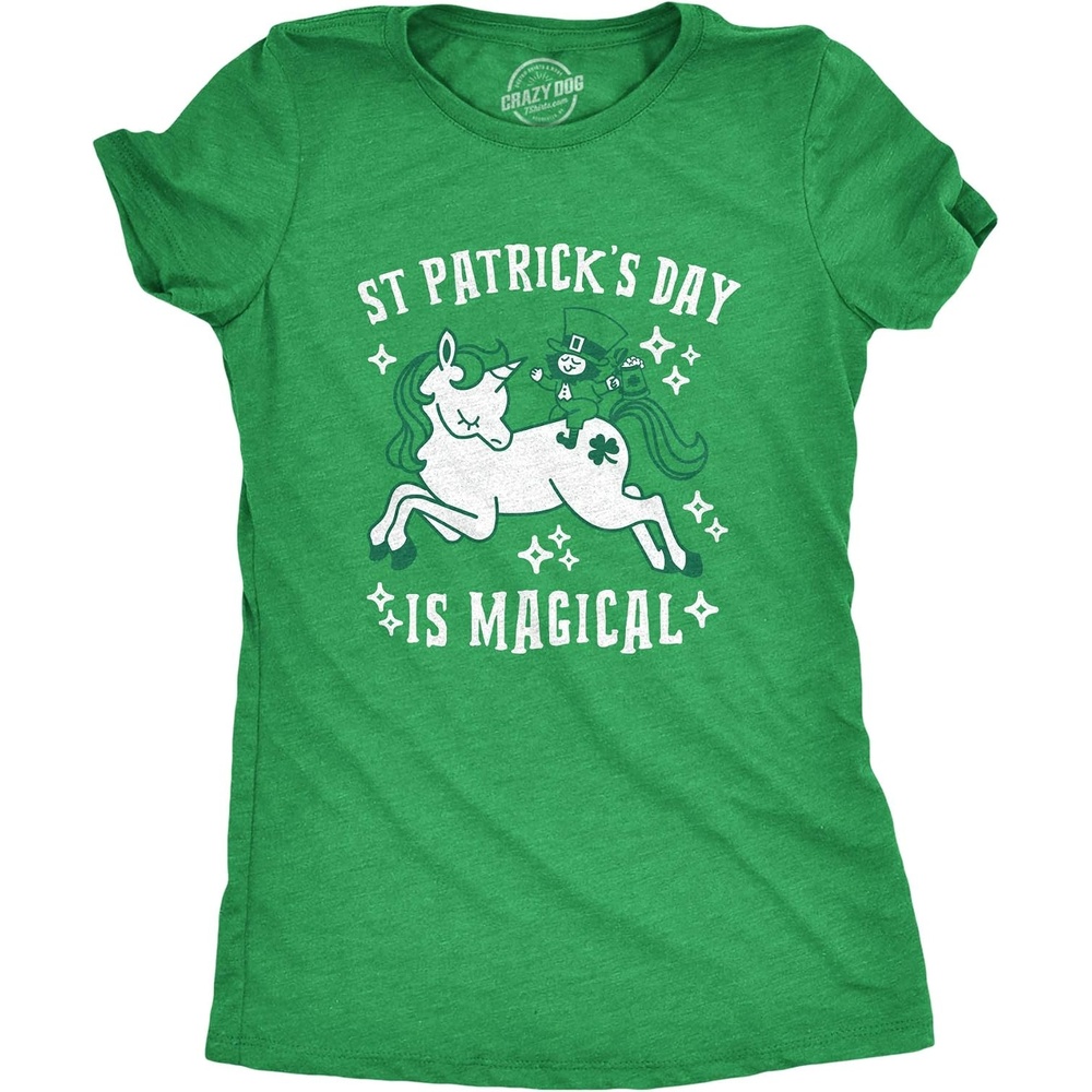 image:imageWomens St Pats is Magical T Shirt St Funny Leprechaun Unicorn Shirt Funny T Shirts Saint Patricks Day Tops for Women Cool Unicorn Top Soft Cotton Blend Womens Novelty TeesHeather Green