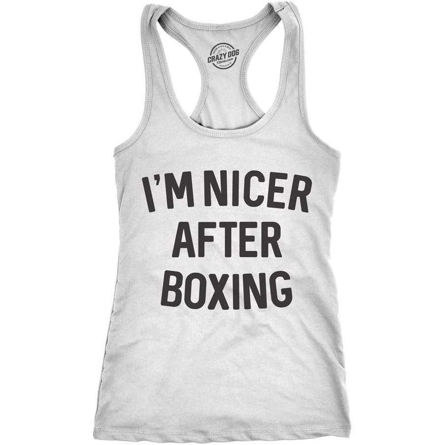 image:imageWomens Tank Im Nicer After Boxing Tanktop Funny Fitness Workout Top Funny Racerback Tank Graphic Tank Top for Women Cool Fitness Sleeveless Tee Sarcastic Fitted Racerback Novelty Tank TopsWhite