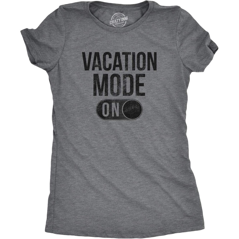 image:imageWomens Vacation Mode On T Shirt Funny Spring Break Tee Funny T Shirts Graphic Tops for Women Cool Summer Top Soft Cotton Blend Womens Novelty TeesDark Heather Grey