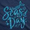 Womens Tank Seas The Day Tanktop Cute Mermaid Summer Tee Glitter Print | Funny Racerback Tank, Graphic Tank Top for Women, Cool Summer Sleeveless Tee, Fitted Racerback, Novelty Tank Tops for Women(Navy)