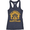 Day Drinking On The Lake is My Happy Place Womens Cute Tank Tops | Funny Racerback Tank, Graphic Tank Top for Women, Cool Drinking Sleeveless Tee, Summer, Fitted Racerback, Novelty Tank Tops(Heather Navy)