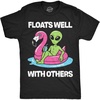 Mens Funny T Shirts Floats Well with Others Sarcastic Alien Graphic Novelty Pool Tee for Men