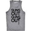 Mens Suns Out Guns Out Tank Funny Workout Tanks Hilarious Gym Shirt | Funny Workout Shirt, Graphic Tank Top for Men, Cool Fitness Sleeveless Tee, Fitted Tank, Novelty Tank Tops for Guys(Light Heather Grey)
