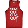 Mens Suns Out Guns Out Tank Funny Workout Tanks Hilarious Gym Shirt | Funny Workout Shirt, Graphic Tank Top for Men, Cool Fitness Sleeveless Tee, Fitted Tank, Novelty Tank Tops for Guys(Red)