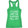 Womens I Flexed and The Sleeves Fell Off Funny Tank Top | Funny Racerback Tank, Graphic Tank Top for Women, Cool Fitness Sleeveless Tee, Fitted Racerback, Novelty Tank Tops for Women(Heather Green)