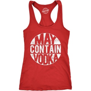 Fitness May Contain Vodka Liquor Drinking Womens Cute Tank Tops | Funny Racerback Tank, Graphic Tank Top for Women, Cool Drinking Sleeveless Tee, Liquor, Fitted Racerback, Novelty Tank Tops(Red)