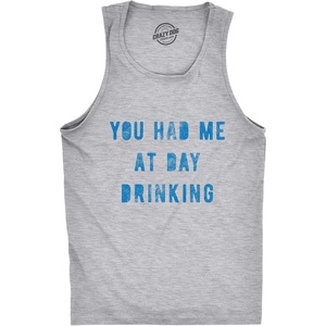 Fitness You Had Me At Day Drinking Funny Mens Tank Tops | Funny Workout Shirt, Graphic Tank Top for Men, Cool Drinking Sleeveless Tee, Fitted Tank, Novelty Tank Tops for Guys(Light Heather Grey)
