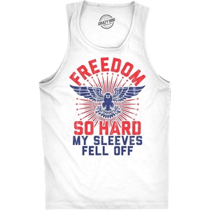 Freedom So Hard My Sleeves Fell Off Funny USA Mens Tank Tops | Funny Workout Shirt, Patriotic Tank Top for Men, Cool Fitness Sleeveless Tee, Fitted Tank, Novelty Tank Tops for Guys(White)