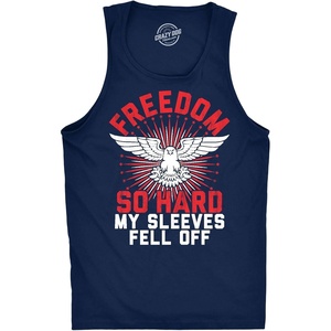 Freedom So Hard My Sleeves Fell Off Funny USA Mens Tank Tops | Funny Workout Shirt, Patriotic Tank Top for Men, Cool Fitness Sleeveless Tee, Fitted Tank, Novelty Tank Tops for Guys(Navy)