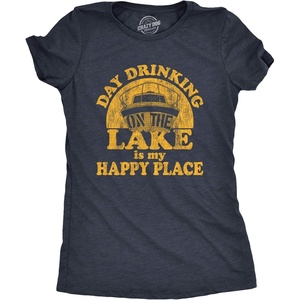 Funny Lake Drinking Tank Top for Women, Day Drinking Graphic Tank | Soft poly cotton blend, lake drinking graphic, casual happy place wear, Funny T Shirts, Graphic Tops for Women, Cool Drinking(Heather Navy)