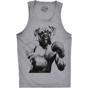 Mens Boxer Boxing Fitness Tank Top Funny Workout Puppy Dog Tee for Guys | Funny Workout Shirt, Graphic Tank Top for Men, Cool Fitness Sleeveless Tee, Dog, Fitted Tank, Novelty Tank Tops for Guys(Light Heather Grey)