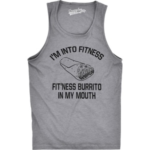 Mens Fitness Burrito Funny Gym T Shirt Sarcasm Hilarious Workout Novelty Tees | Funny Workout Shirt, Cinco De Mayo Tank Top for Men, Cool Fitness Sleeveless Tee, Food, Fitted Tank, Novelty Tank Tops for(Light Heather Grey – Tank)
