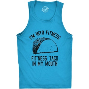 Mens Fitness Taco in My Mouth Tanktop Funny Shirt | Funny Workout Shirt, Cinco De Mayo Tank Top for Men, Cool Fitness Sleeveless Tee, Fitted Tank, Novelty Tank Tops for Guys(Turquoise – Fitness Taco)