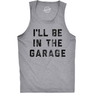 Mens Fitness Tank I’ll Be in The Garage Tanktop Funny Car Dad Shirt | Funny Workout Shirt, Dad Joke Tank Top for Men, Cool Sleeveless Tee, Fitted Tank, Novelty Tank Tops for Guys(Light Heather Grey)