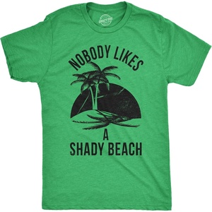Mens Fun Summer Tees Hot Funny Pool Beach Ocean Swimming T Shirts for Guys(Heather Green – Shady Beach)