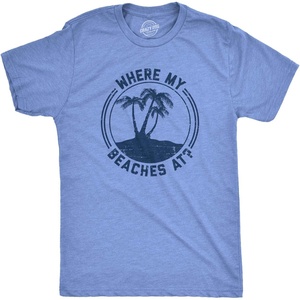 Mens Fun Summer Tees Hot Funny Pool Beach Ocean Swimming T Shirts for Guys(Heather Light Blue – Beaches at)