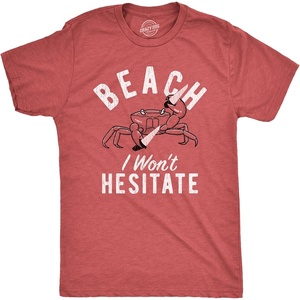 Mens Fun Summer Tees Hot Funny Pool Beach Ocean Swimming T Shirts for Guys(Heather Red – Wont Hesitate)