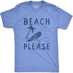 Mens Fun Summer Tees Hot Funny Pool Beach Ocean Swimming T Shirts for Guys(Light Heather Blue – Beach Please)