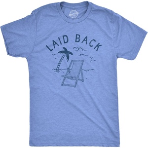 Mens Fun Summer Tees Hot Funny Pool Beach Ocean Swimming T Shirts for Guys(Light Heather Blue – Laid Back)