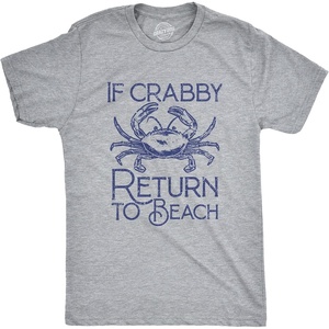 Mens Fun Summer Tees Hot Funny Pool Beach Ocean Swimming T Shirts for Guys(Light Heather Grey – If Crabby)