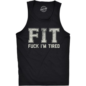 Mens Funny Fitness Tank FIT Fuck Im Tired Sarcastic Graphic Tanktop for Men | Funny Workout Shirt, Graphic Tank Top for Men, Cool Introvert Sleeveless Tee, Fitted Tank, Novelty Tank Tops for Guys(Black – Fit Fuck Im Tired)