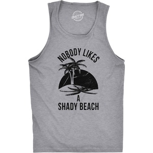 Mens Shady Beach Funny Cool Tees Sleeveless Gym Workout Fitness Tanktop | Funny Workout Shirt, Graphic Tank Top for Men, Cool Fitness Sleeveless Tee, Fitted Tank, Novelty Tank Tops for Guys(Light Heather Grey)