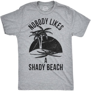 Mens Shady Beach Funny Vacation T Shirt with Sarcastic Humor | Funny T Shirts, Graphic Apparel for Men, Cool Summer Short Sleeve, Vintage, Soft Cotton Blend, Novelty Tees for Guys(Light Heather Grey)