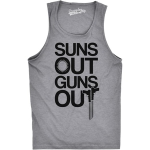 Mens Suns Out Guns Out Tank Funny Workout Tanks Hilarious Gym Shirt | Funny Workout Shirt, Graphic Tank Top for Men, Cool Fitness Sleeveless Tee, Fitted Tank, Novelty Tank Tops for Guys(Light Heather Grey)