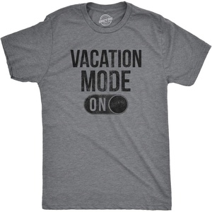Mens Vacation Mode On T Shirt Funny Spring Break Tee | Funny T Shirts, Graphic Apparel for Men, Cool Summer Short Sleeve, Soft Cotton Blend, Novelty Tees for Guys(Dark Heather Grey)