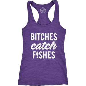 Womens Bitches Catch Fishes Tanktop Funny Cute Fishing Tank top | Funny Racerback Tank, Graphic Tank Top for Women, Cool Fitness Sleeveless Tee, Food, Fitted Racerback, Novelty Tank Tops for(Heather Purple)