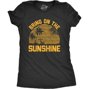 Womens Bring On The Sunshine T Shirt Funny Summer Vacation Beach Tee | Funny T Shirts, Graphic Tops for Women, Cool Summer Top, Soft Cotton Blend, Women’s Novelty Tees(Heather Black)