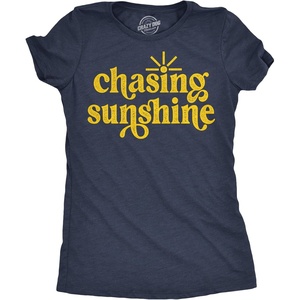 Womens Funny T Shirts Chasing Sunshine Cute Summer Tee for Ladies | Funny T Shirts, Graphic Tops for Women, Cool Summer Top, Soft Cotton Blend, Women’s Novelty Tees
