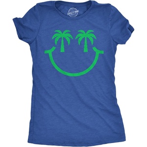 Womens Funny T Shirts Palm Tree Eyes Smile Sarcastic Vacation Graphic Novelty Tee for Ladies