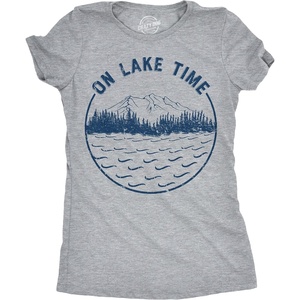 Womens On Lake Time T Shirt Funny Summer Vacation Outdoors Tee for Ladies(Light Heather Grey)
