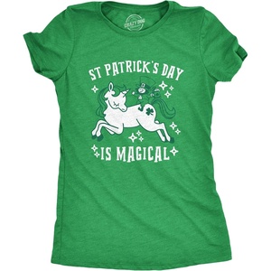 Womens St Pats is Magical T Shirt St Funny Leprechaun Unicorn Shirt | Funny T Shirts, Saint Patrick’s Day Tops for Women, Cool Unicorn Top, Soft Cotton Blend, Women’s Novelty Tees(Heather Green)