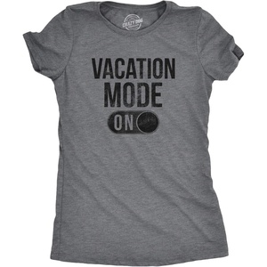 Womens Vacation Mode On T Shirt Funny Spring Break Tee | Funny T Shirts, Graphic Tops for Women, Cool Summer Top, Soft Cotton Blend, Women’s Novelty Tees(Dark Heather Grey)