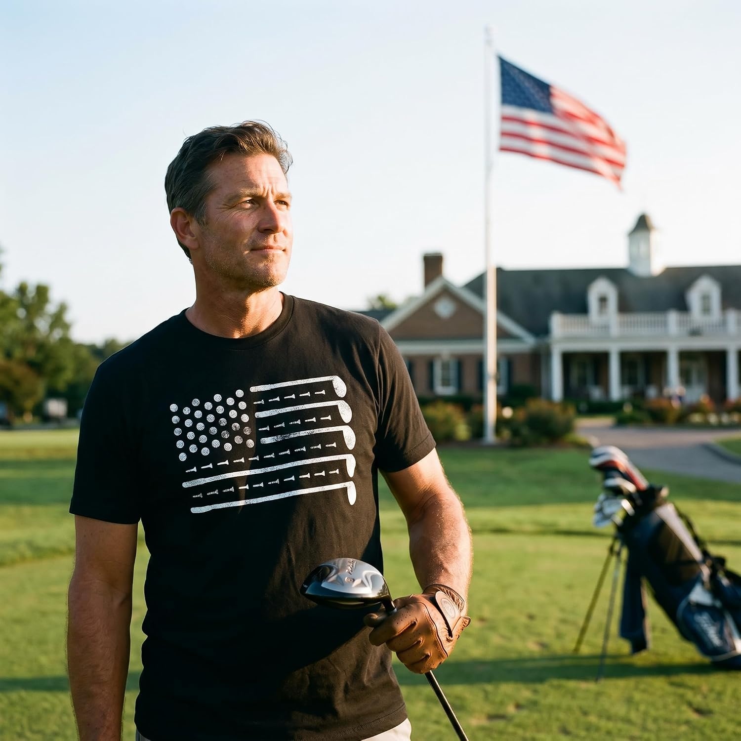 image:imageMens Funny T Shirts Golf American Flag Awesome 4th of July Golfing Tee Funny T Shirts Patriotic Apparel for Men Cool Golf Short Sleeve Soft Cotton Blend Novelty Tees for GuysHeather Black Golf American Flag