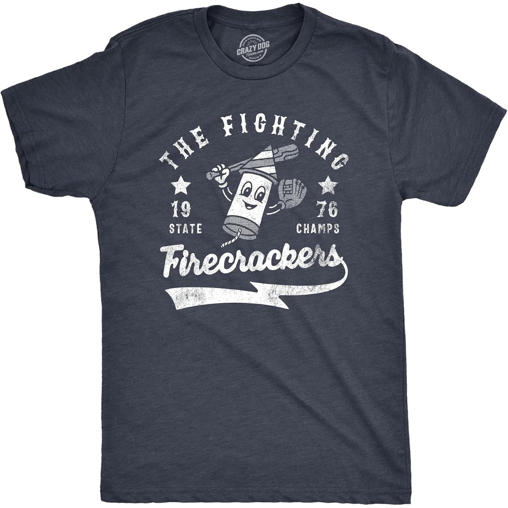 image:imageFighting Firecrackers Funny Fourth of July Mens TShirts  Funny T Shirts Patriotic Apparel for Men Cool Baseball Short Sleeve Soft Cotton Blend Novelty Tees for GuysHeather Navy  Firecrackers